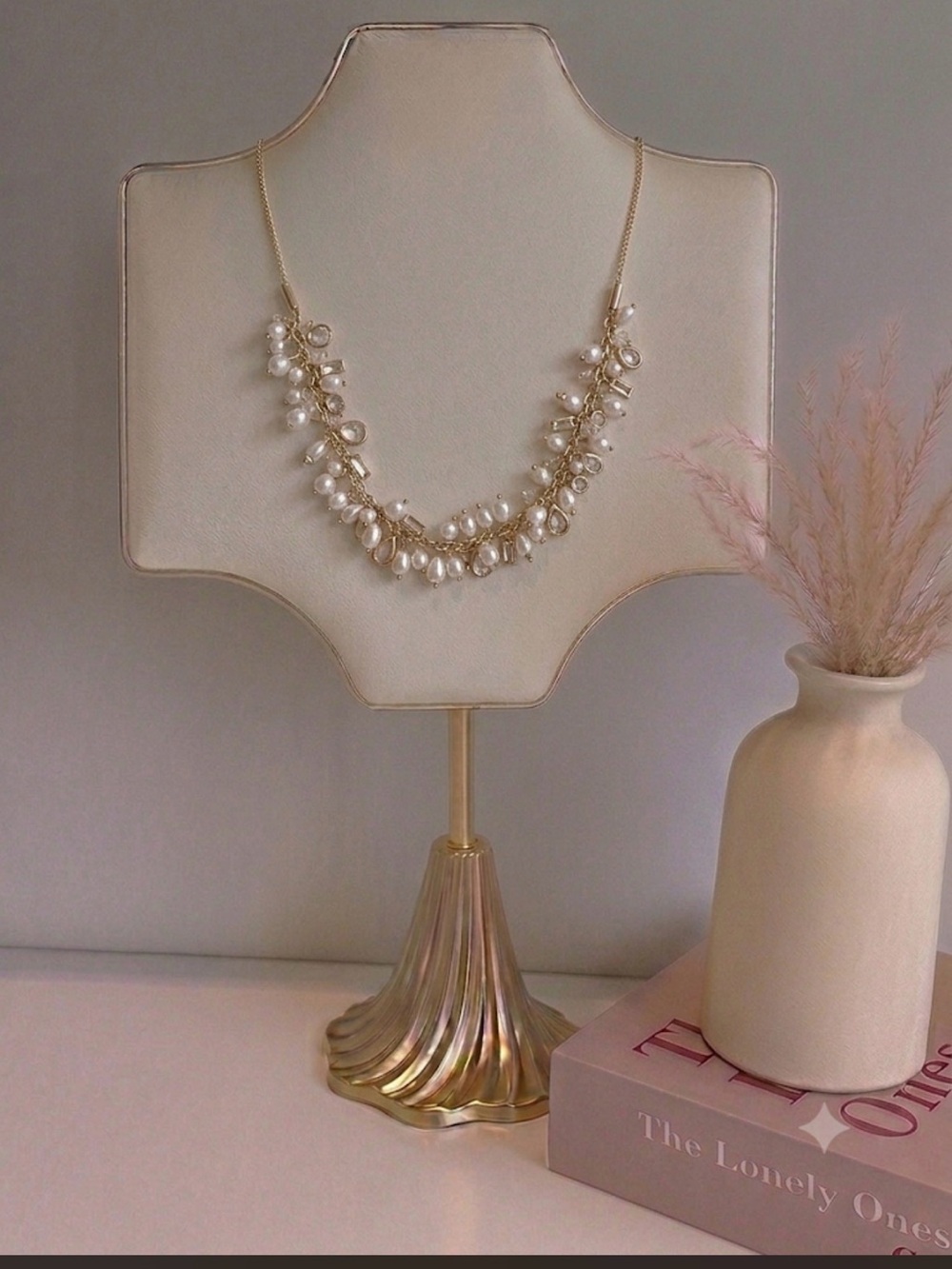 LOFT Gold and Pearl Cluster Necklace NWOT